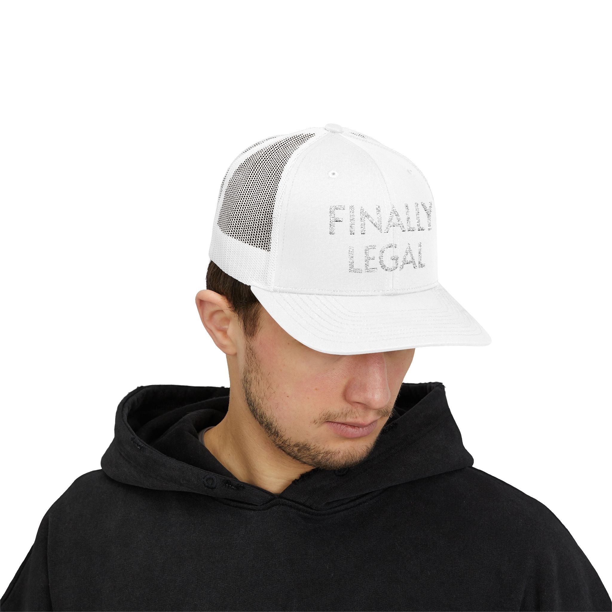 Finally Legal Snapback Trucker Cap | Rhinestone Script Mesh Back Hat