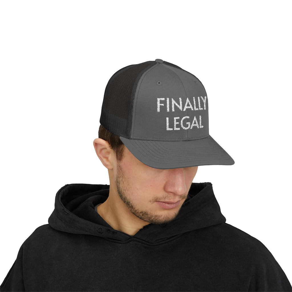 Finally Legal Snapback Trucker Cap | Rhinestone Script Mesh Back Hat