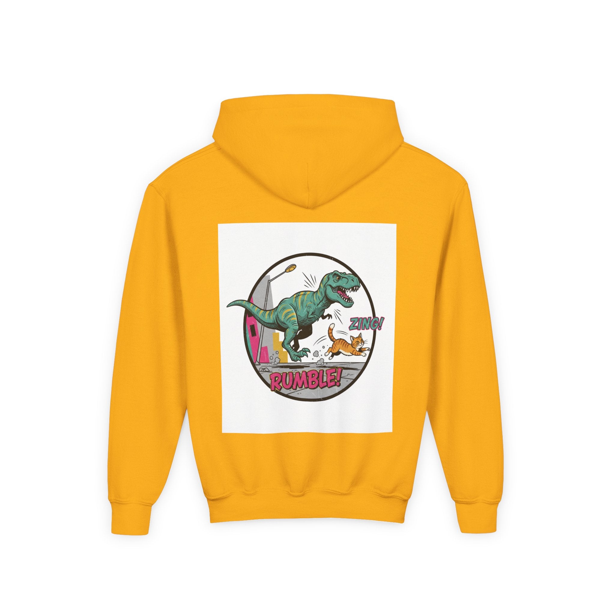 T-Rex Chase Dino Rumble Youth Hoodie | Dinosaur Graphic Sweatshirt