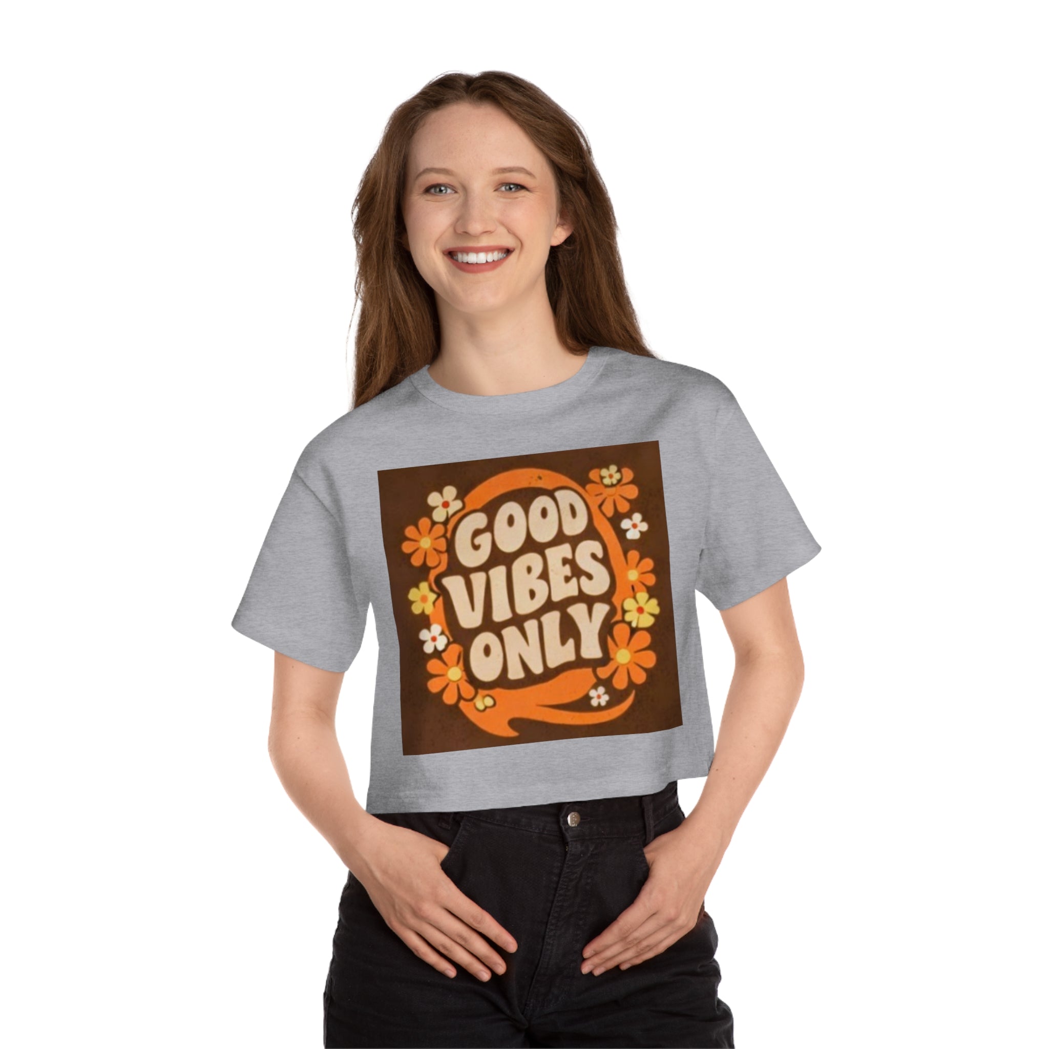 Good Vibes Only Retro Floral Cropped T-Shirt