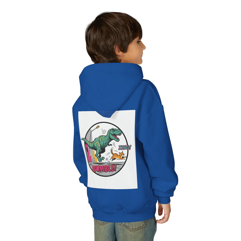 T-Rex Chase Dino Rumble Youth Hoodie | Dinosaur Graphic Sweatshirt