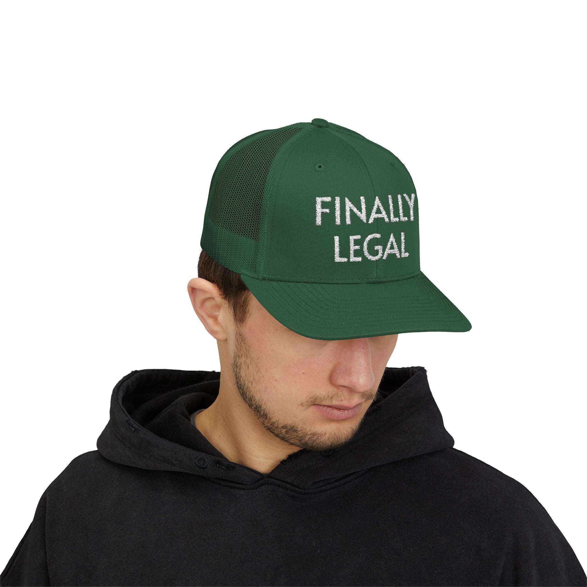 Finally Legal Snapback Trucker Cap | Rhinestone Script Mesh Back Hat