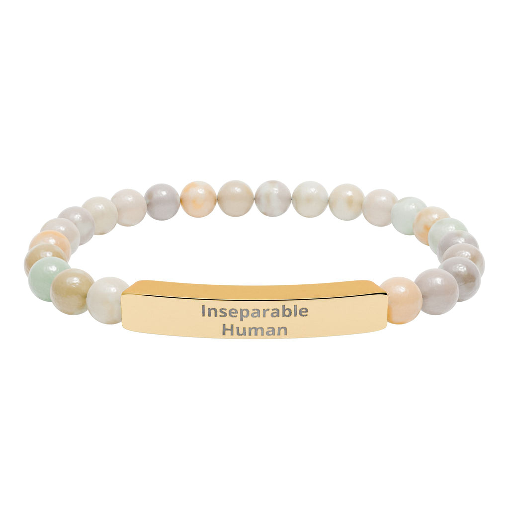 Inseparable Human engraved natural stone stretch bar bracelet | gemstone bead bracelet