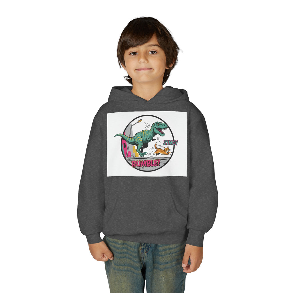 T-Rex Chase Dino Rumble Youth Hoodie | Dinosaur Graphic Sweatshirt