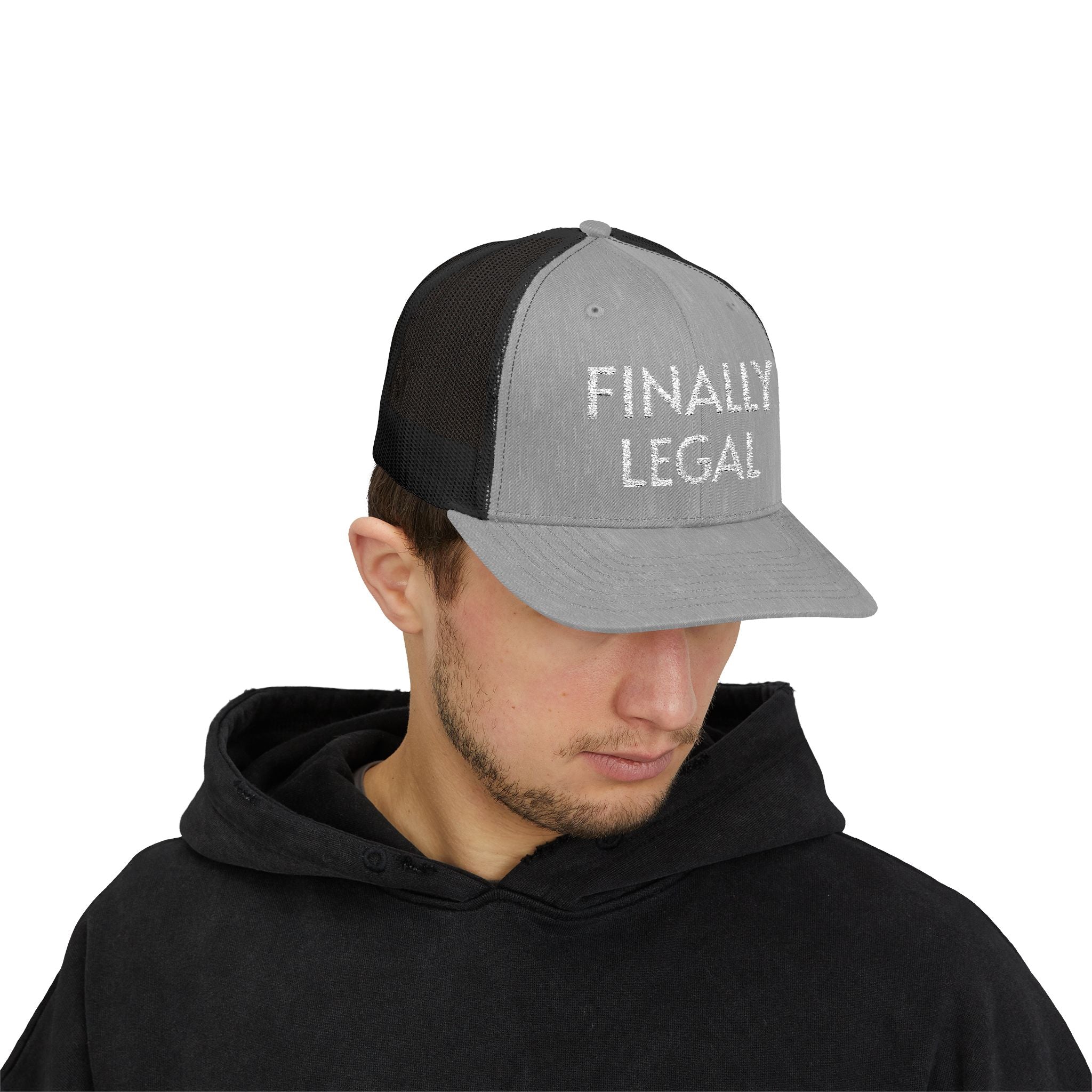 Finally Legal Snapback Trucker Cap | Rhinestone Script Mesh Back Hat