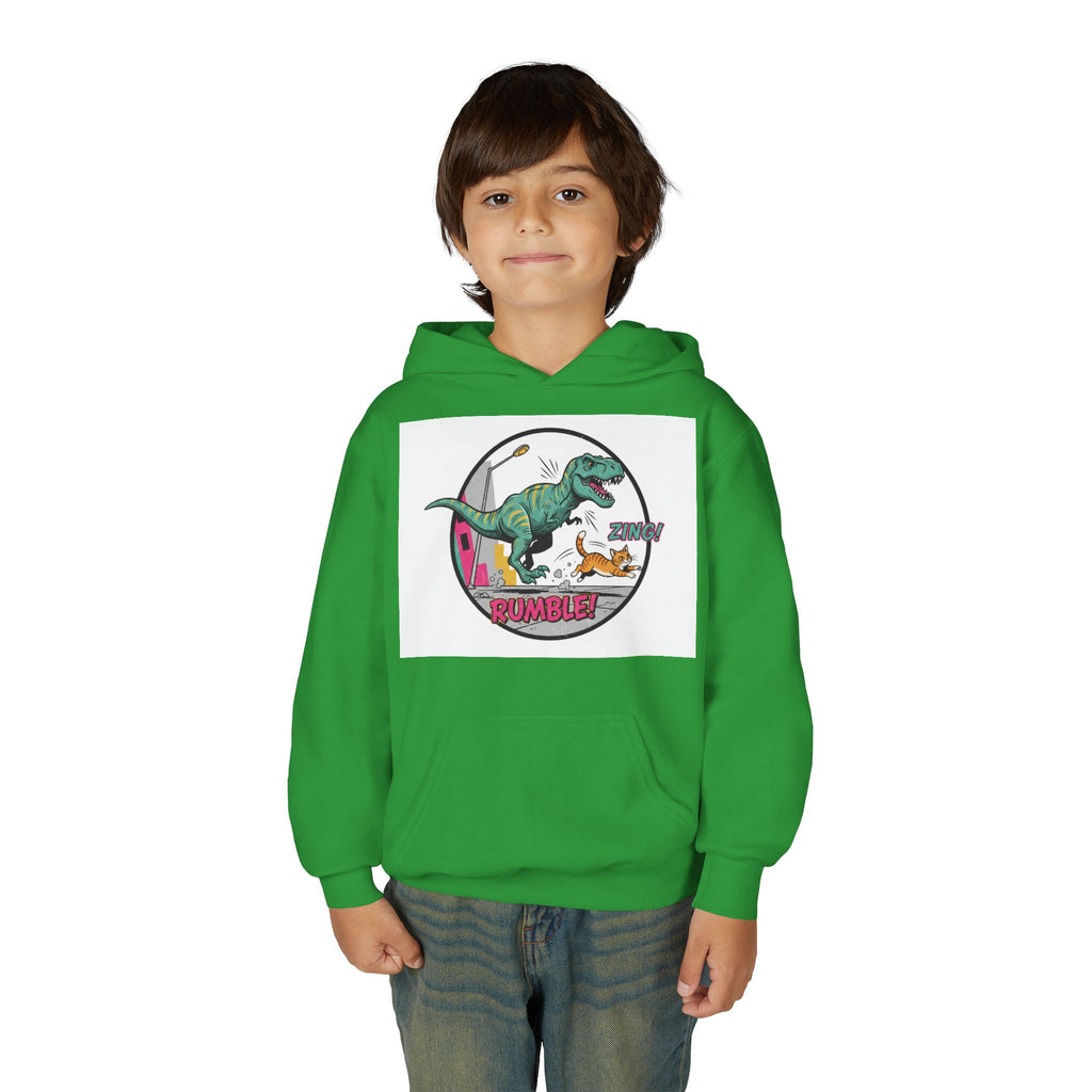 T-Rex Chase Dino Rumble Youth Hoodie | Dinosaur Graphic Sweatshirt