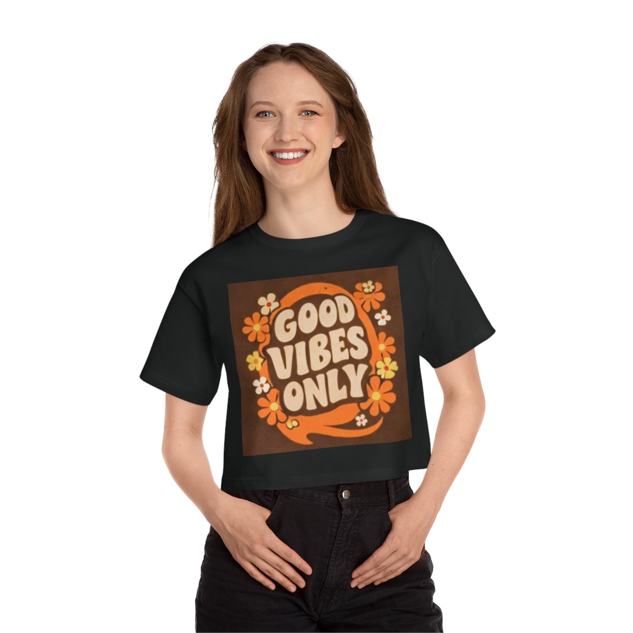Good Vibes Only Retro Floral Cropped T-Shirt