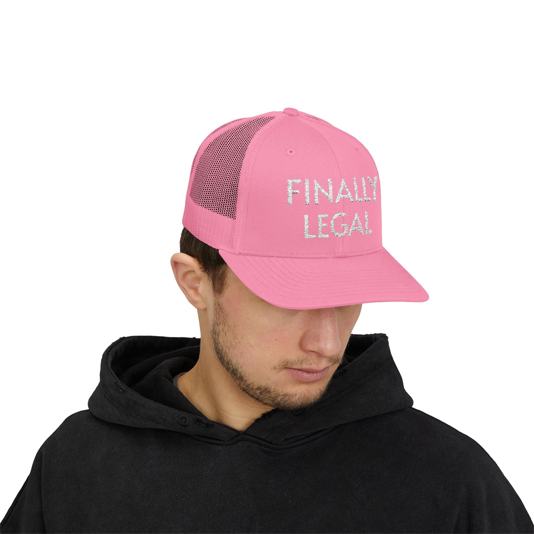 Finally Legal Snapback Trucker Cap | Rhinestone Script Mesh Back Hat