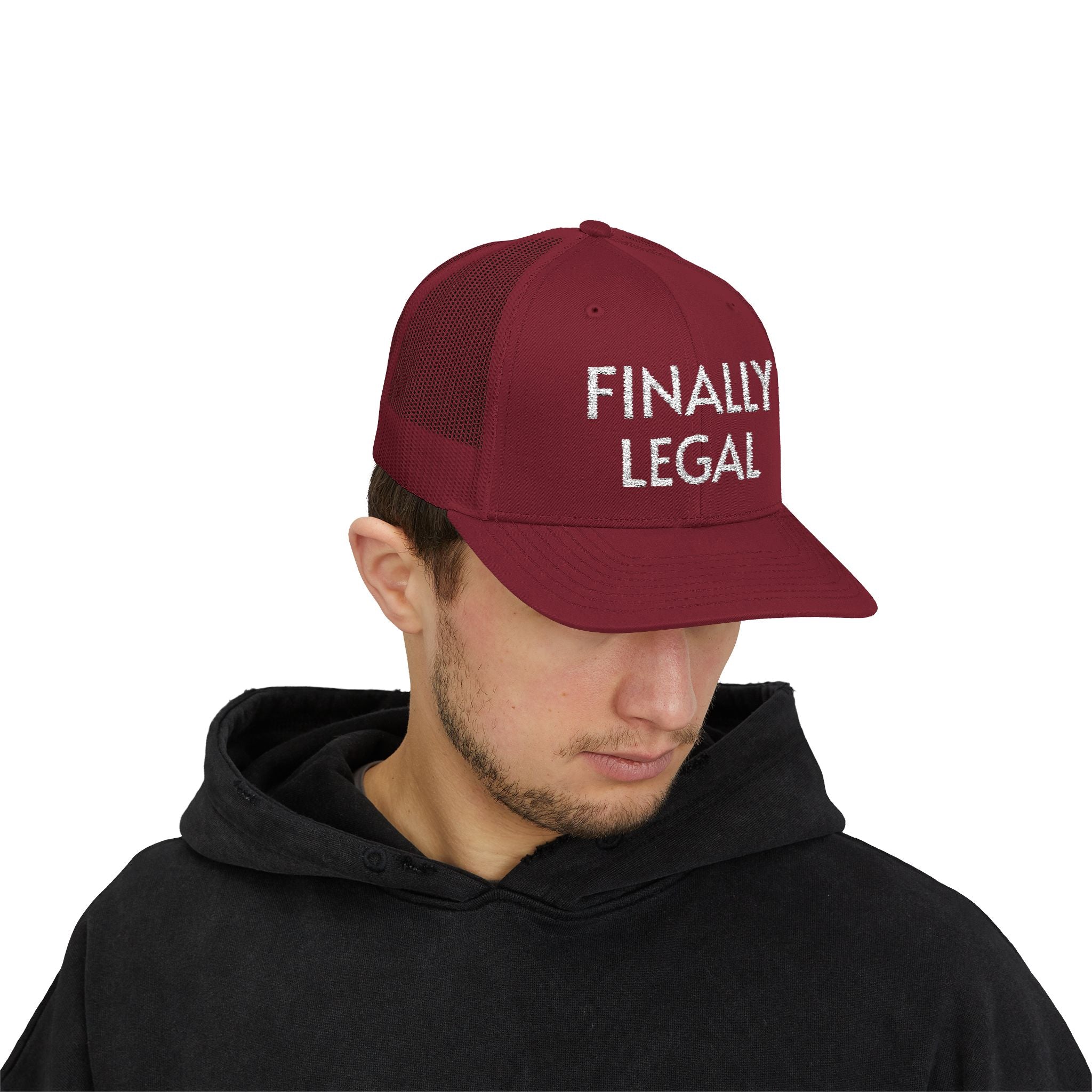Finally Legal Snapback Trucker Cap | Rhinestone Script Mesh Back Hat