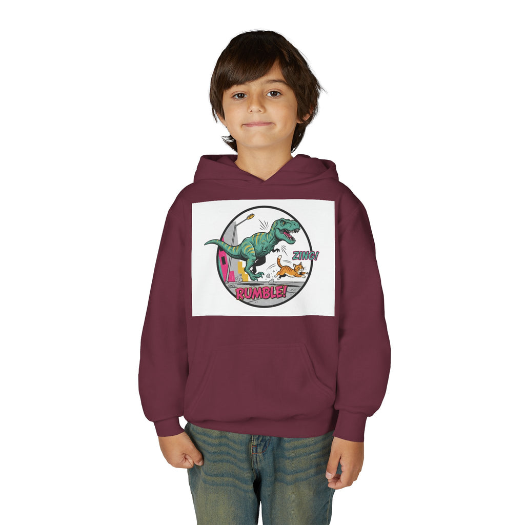 T-Rex Chase Dino Rumble Youth Hoodie | Dinosaur Graphic Sweatshirt