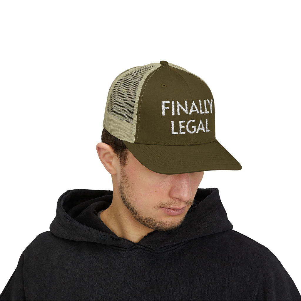 Finally Legal Snapback Trucker Cap | Rhinestone Script Mesh Back Hat