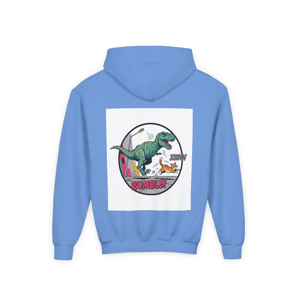 T-Rex Chase Dino Rumble Youth Hoodie | Dinosaur Graphic Sweatshirt