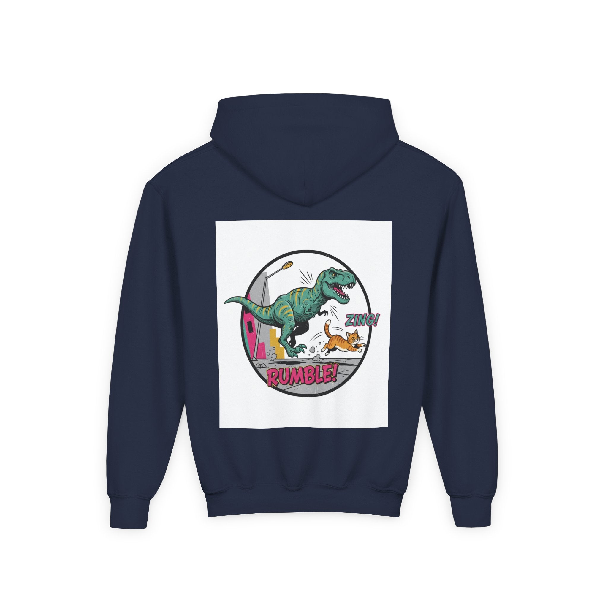 T-Rex Chase Dino Rumble Youth Hoodie | Dinosaur Graphic Sweatshirt