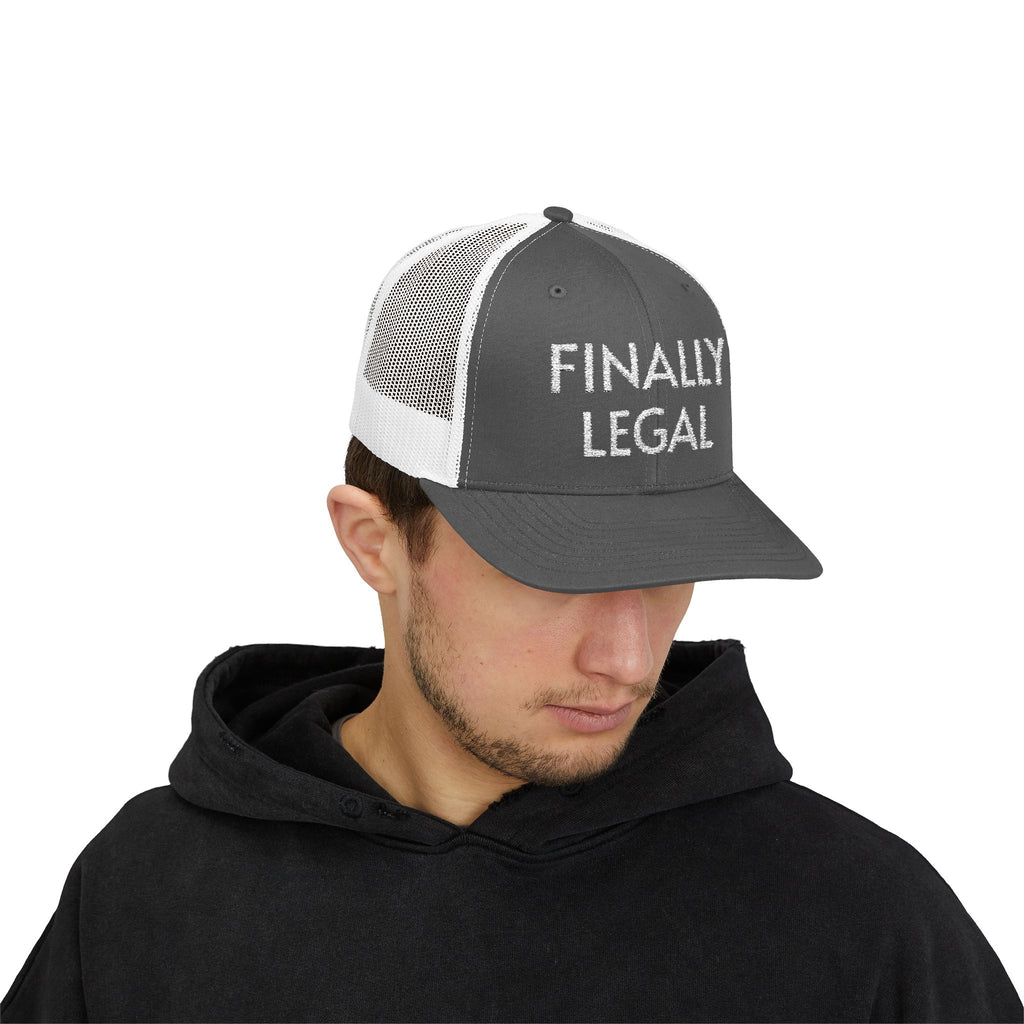 Finally Legal Snapback Trucker Cap | Rhinestone Script Mesh Back Hat
