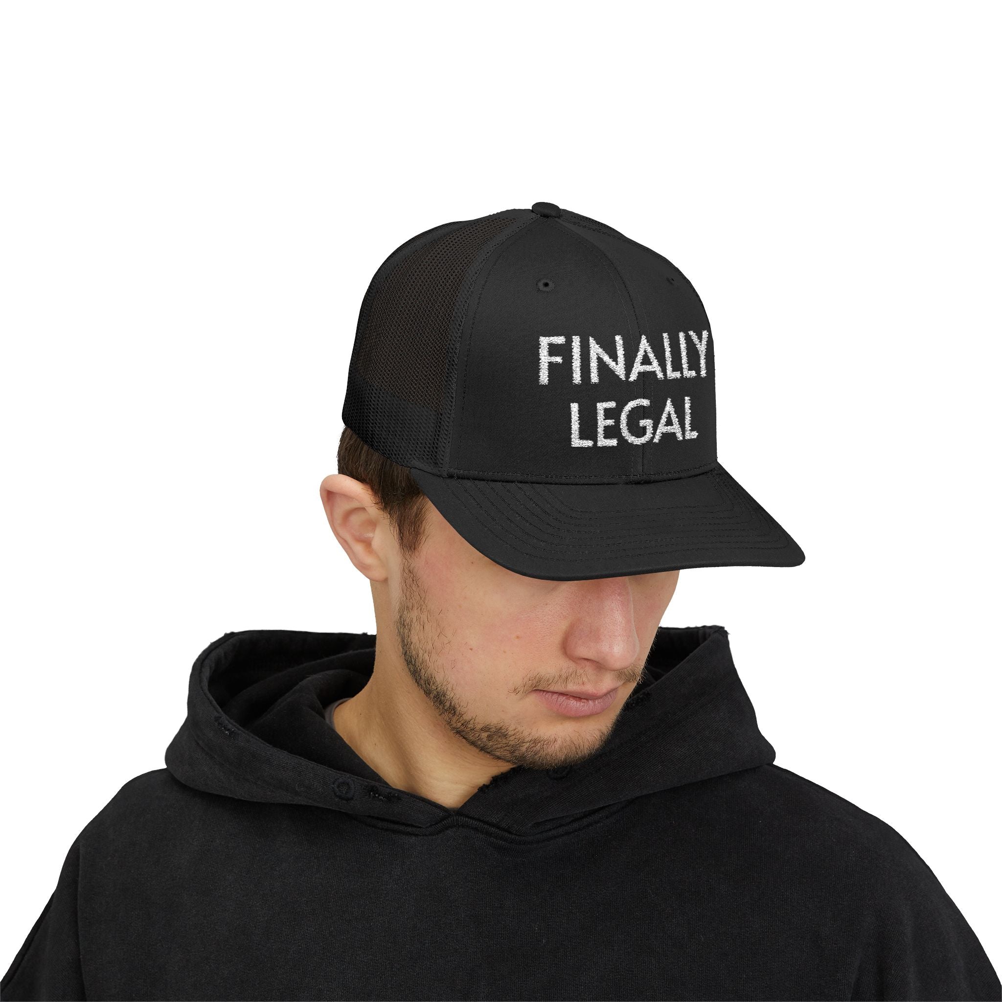 Finally Legal Snapback Trucker Cap | Rhinestone Script Mesh Back Hat