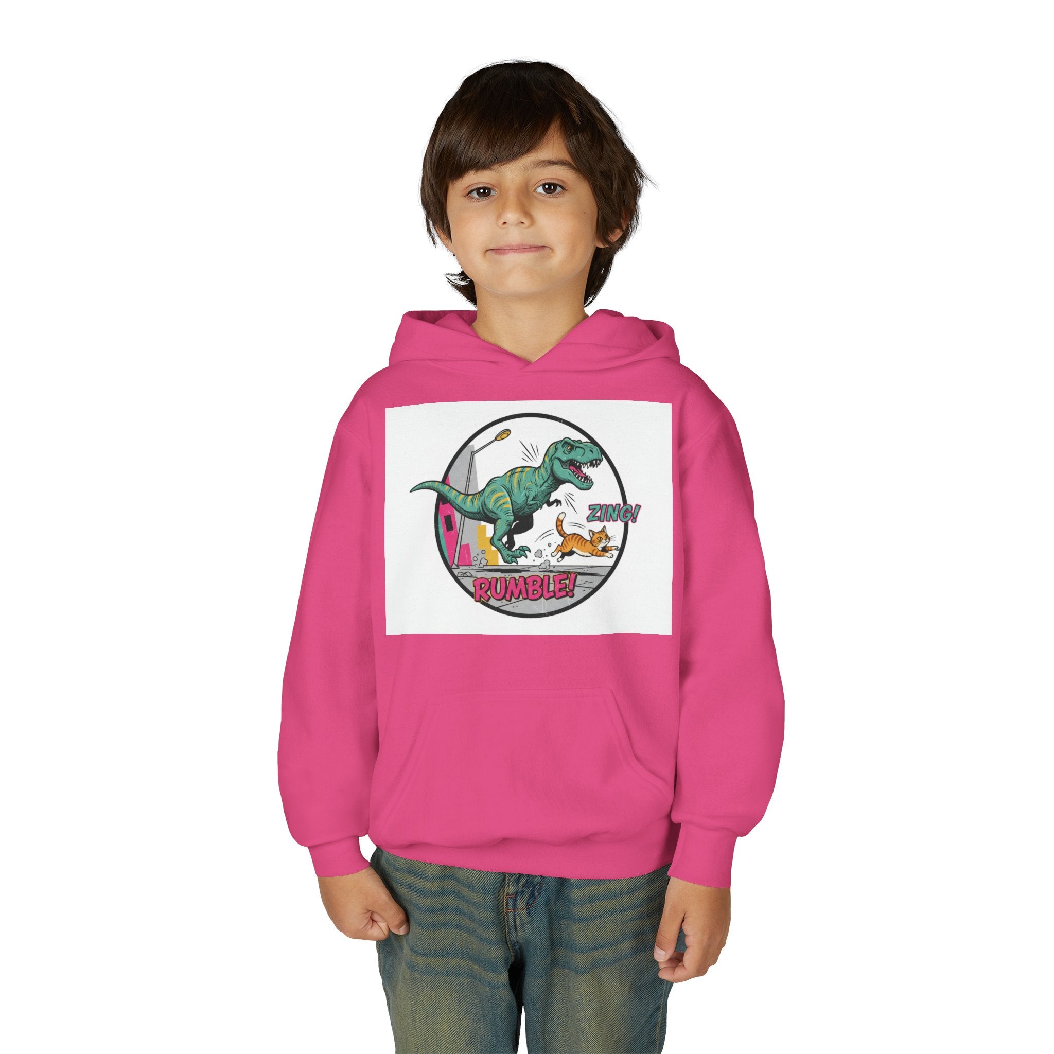 T-Rex Chase Dino Rumble Youth Hoodie | Dinosaur Graphic Sweatshirt