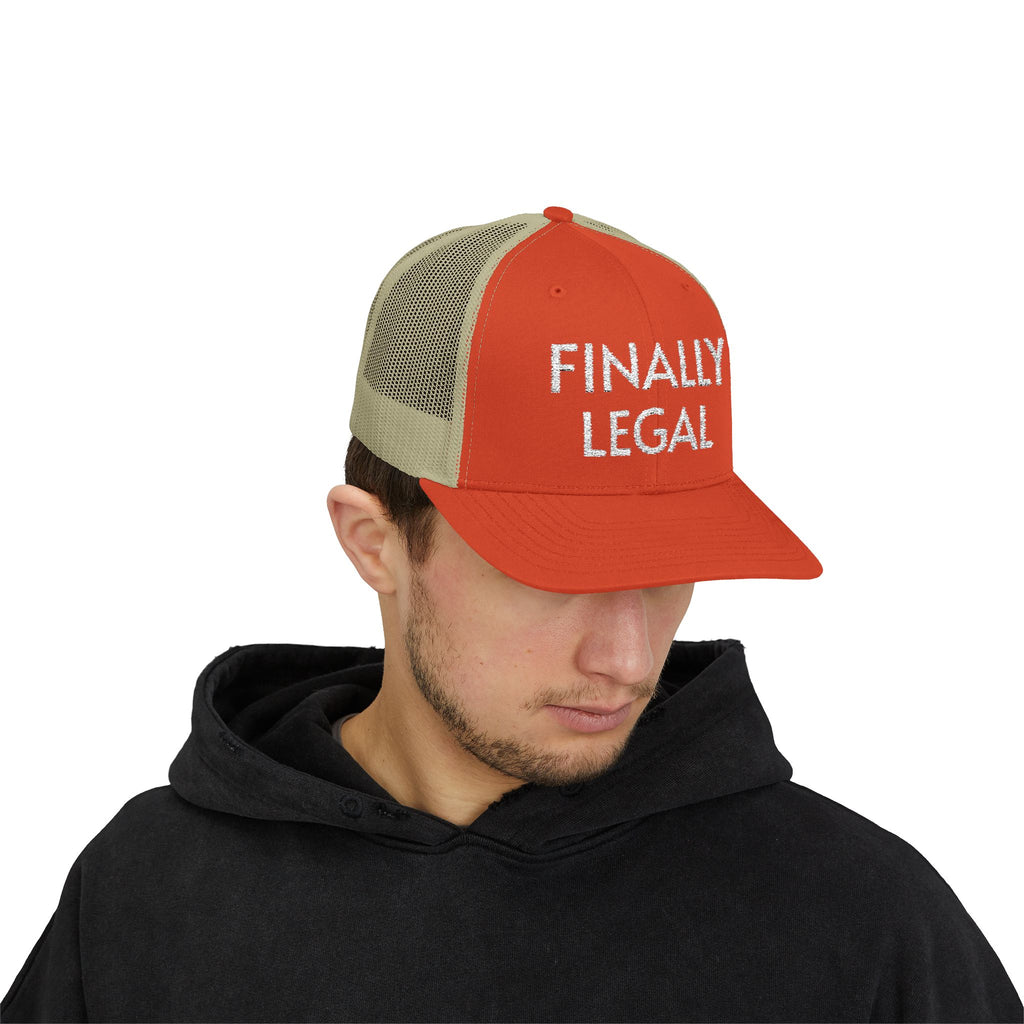 Finally Legal Snapback Trucker Cap | Rhinestone Script Mesh Back Hat