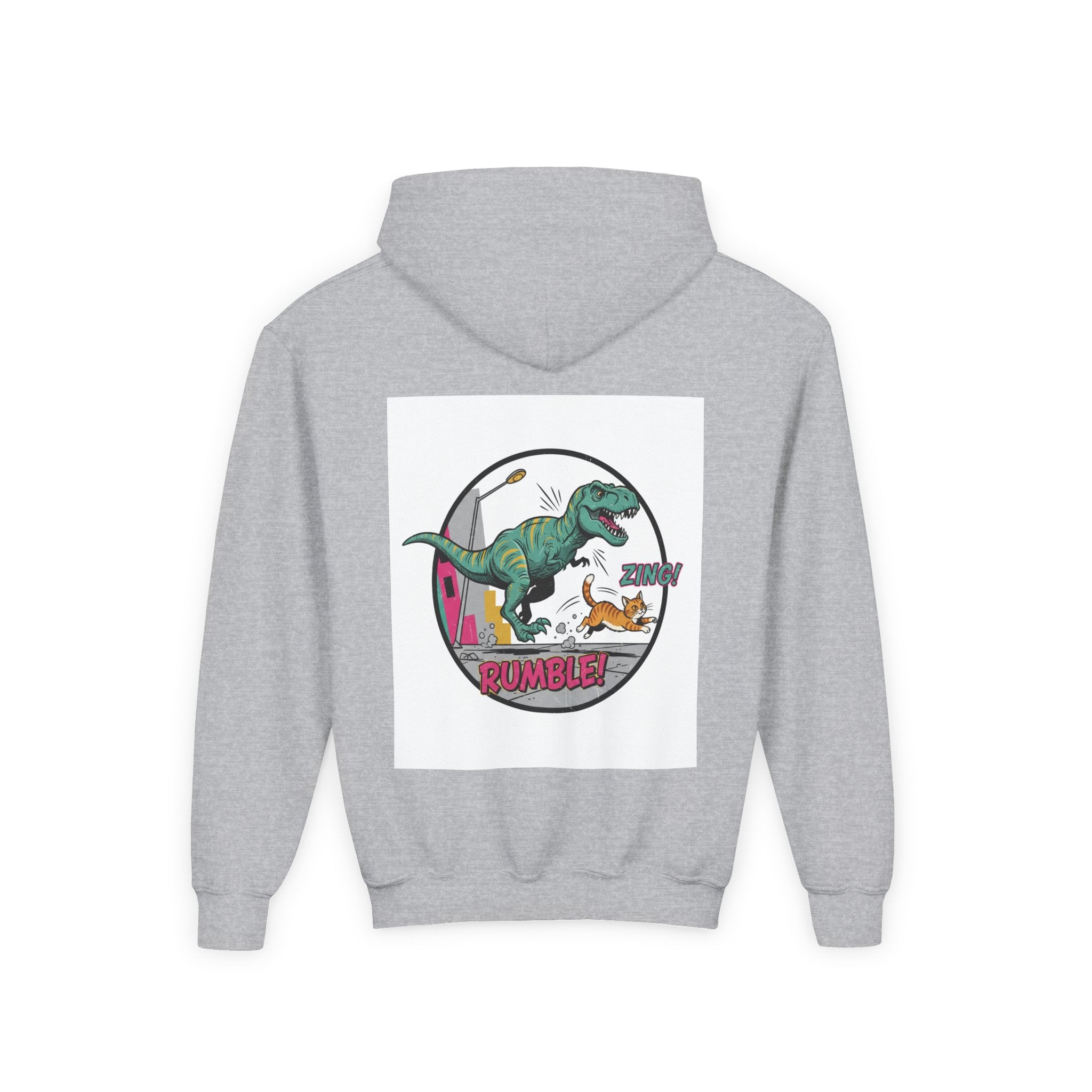 T-Rex Chase Dino Rumble Youth Hoodie | Dinosaur Graphic Sweatshirt