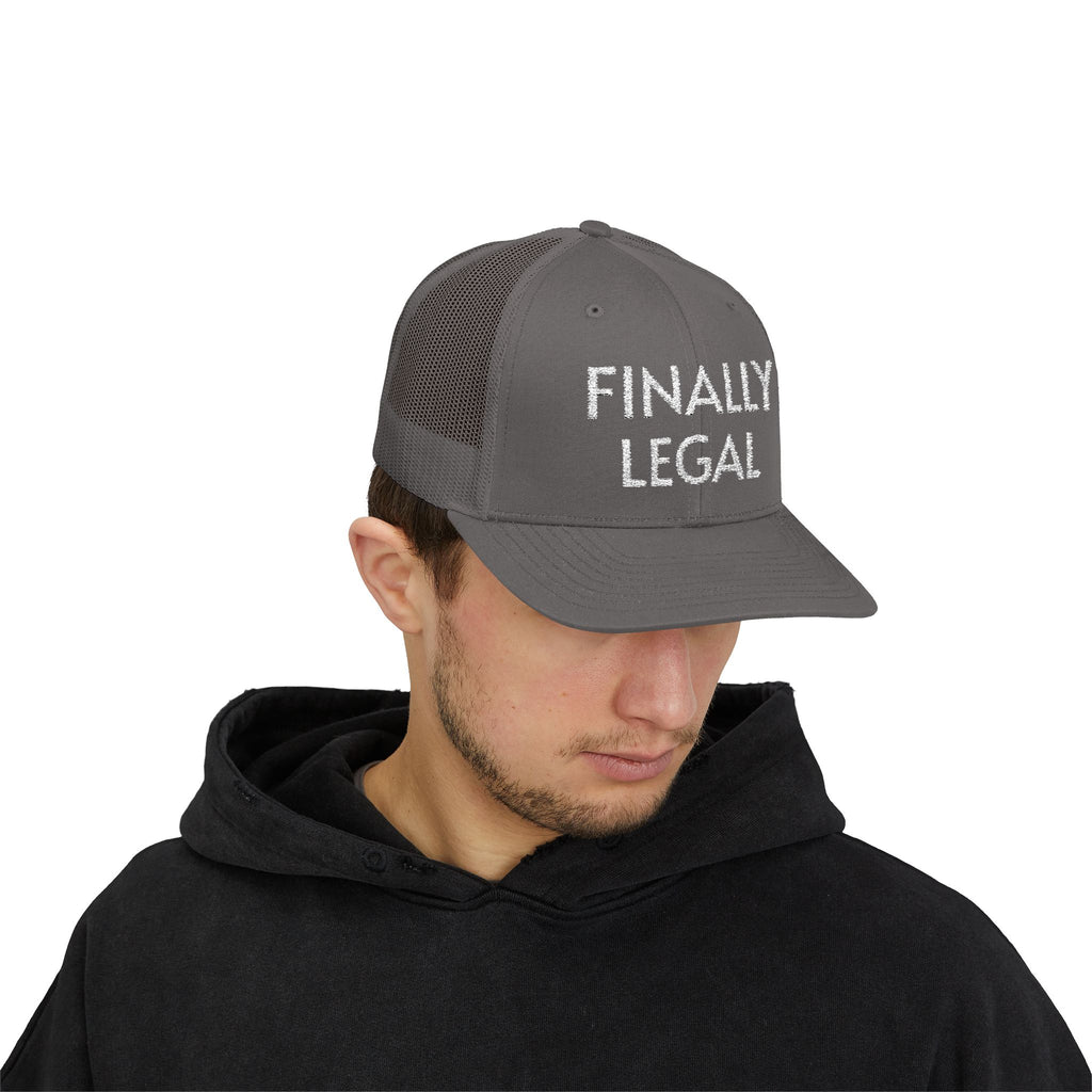 Finally Legal Snapback Trucker Cap | Rhinestone Script Mesh Back Hat