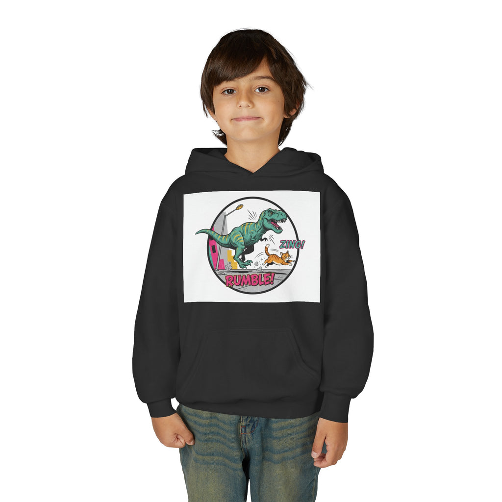T-Rex Chase Dino Rumble Youth Hoodie | Dinosaur Graphic Sweatshirt