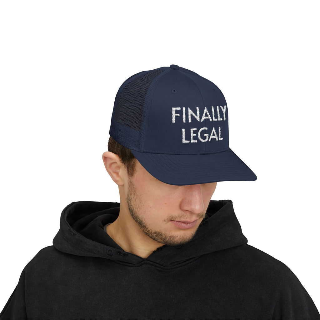 Finally Legal Snapback Trucker Cap | Rhinestone Script Mesh Back Hat