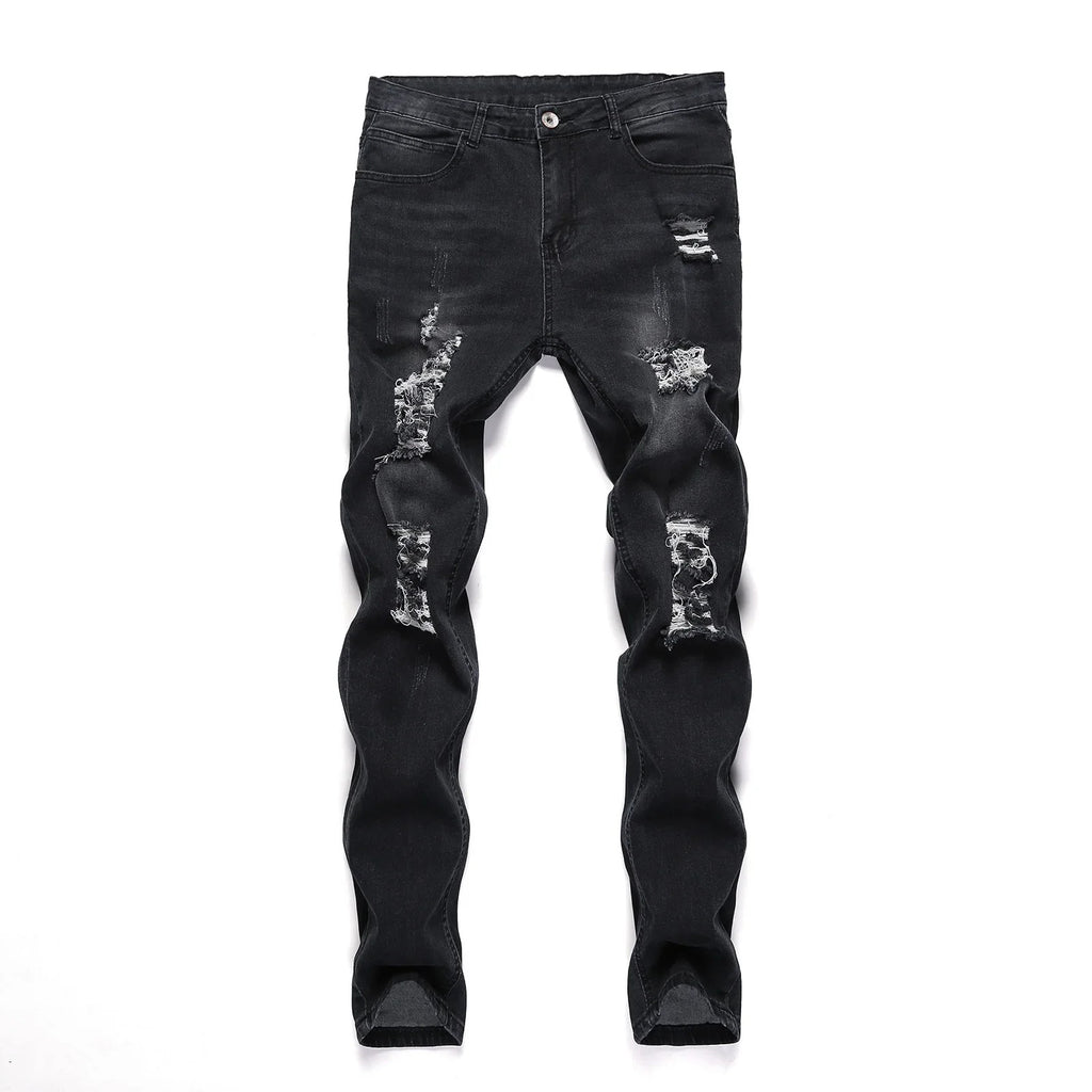2025 New Fashion Street Style Ripped Skinny Jeans Men Vintage wash Solid Denim