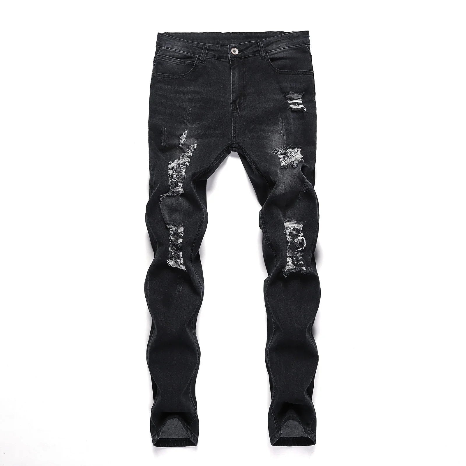 2025 New Fashion Street Style Ripped Skinny Jeans Men Vintage wash Solid Denim