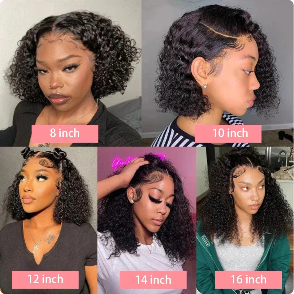 200% Short Curly Bob Wigs Lace Front Human Hair Wigs 13x4 4x4 Deep Wave Lace