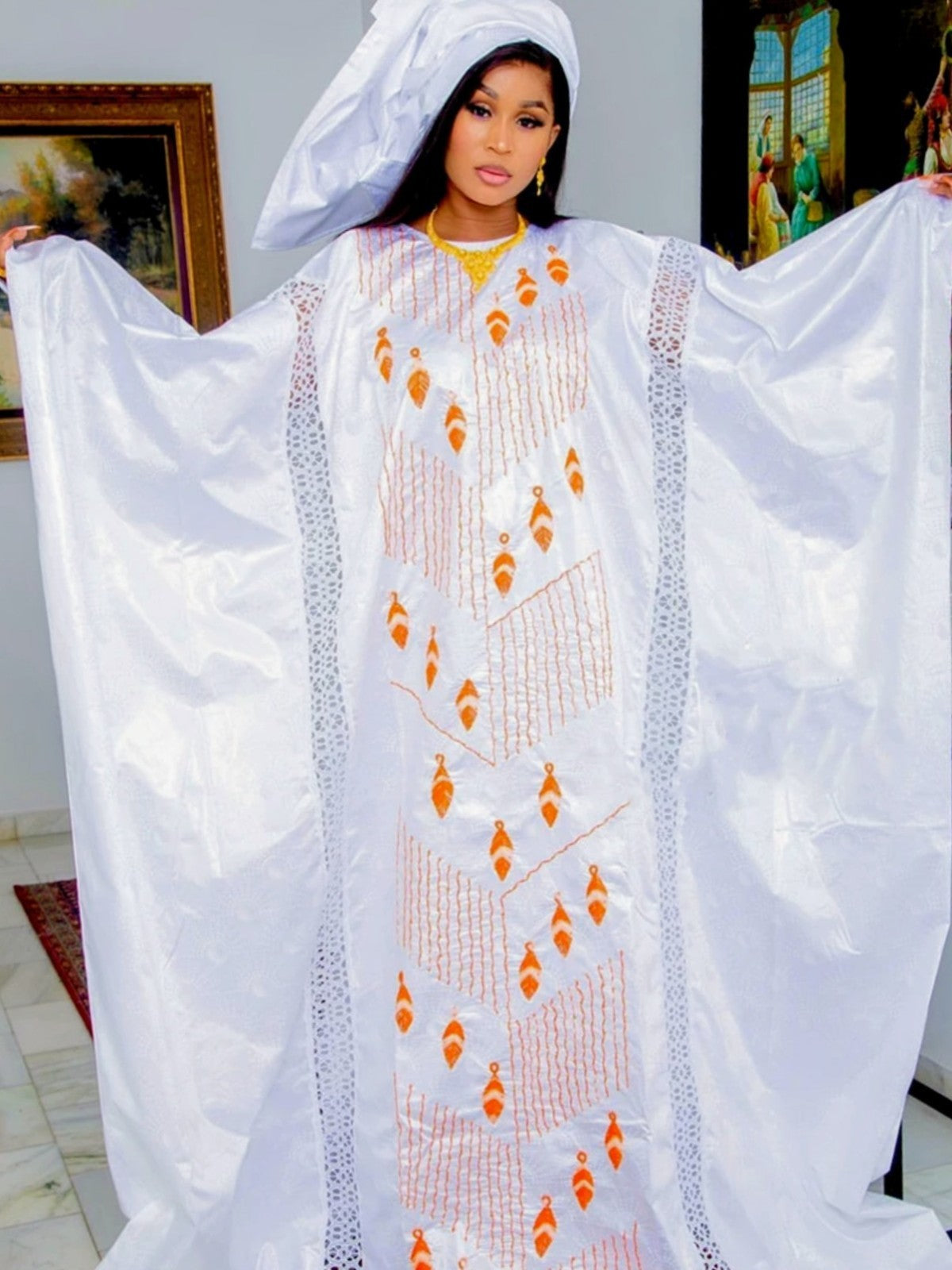 Women's Traditional African Boubou Gown With Scarf