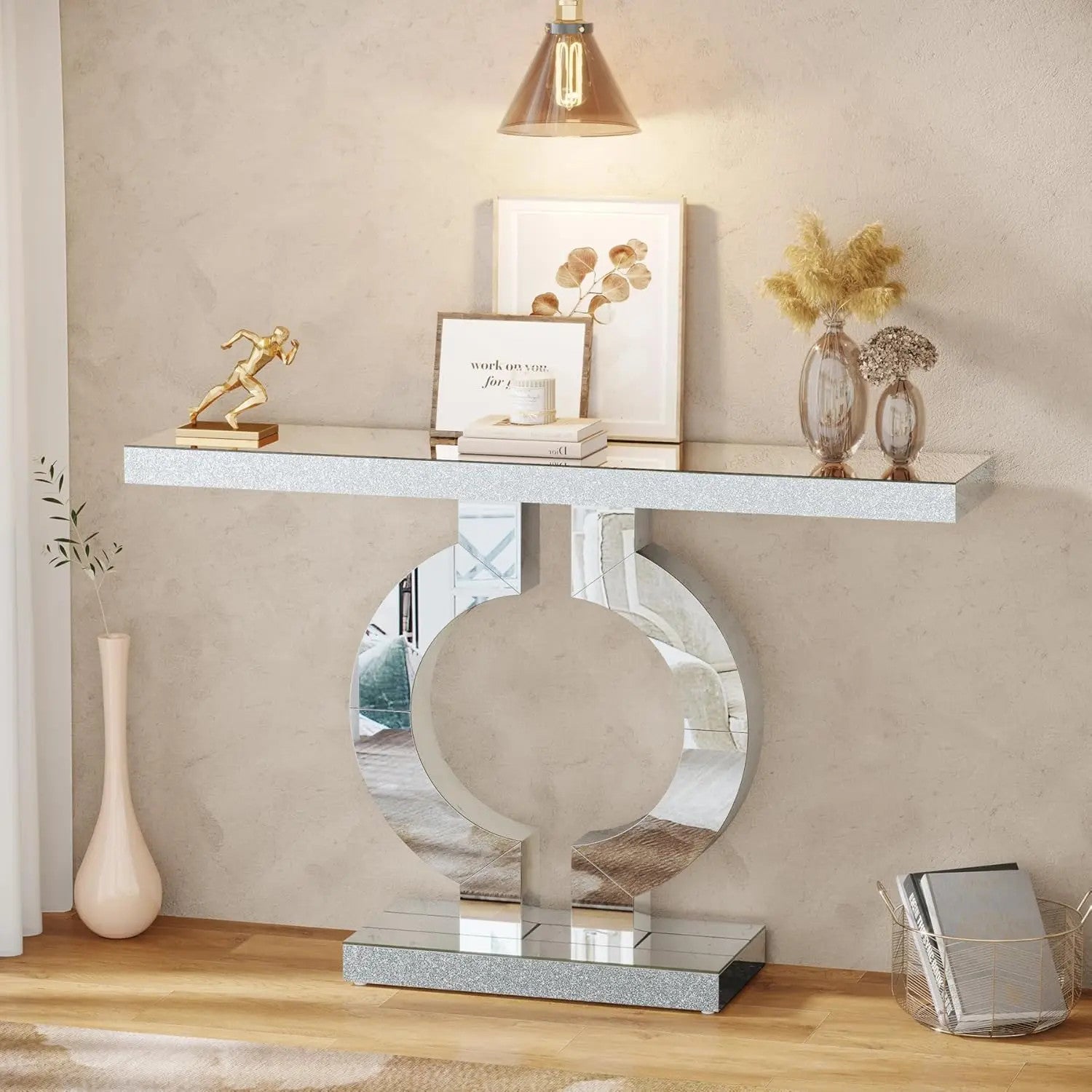 43.3-Inch (110cm)Mirrored Console Table, Modern Entryway Table with Thickened