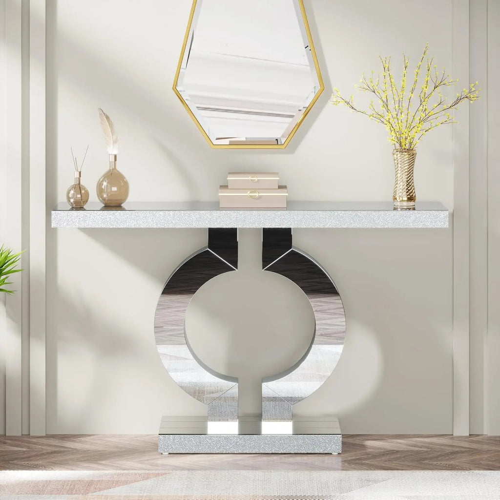 43.3-Inch (110cm)Mirrored Console Table, Modern Entryway Table with Thickened