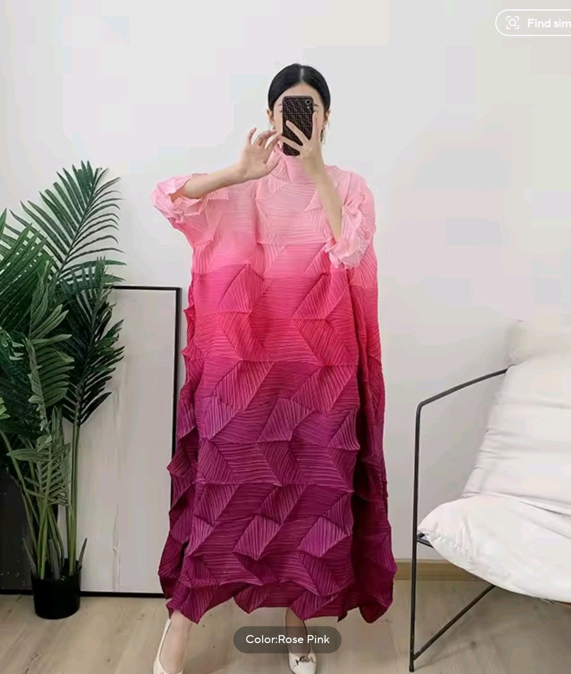 Women's Crinkle Diamond 3 Color Block Long Short Sleeve Dress