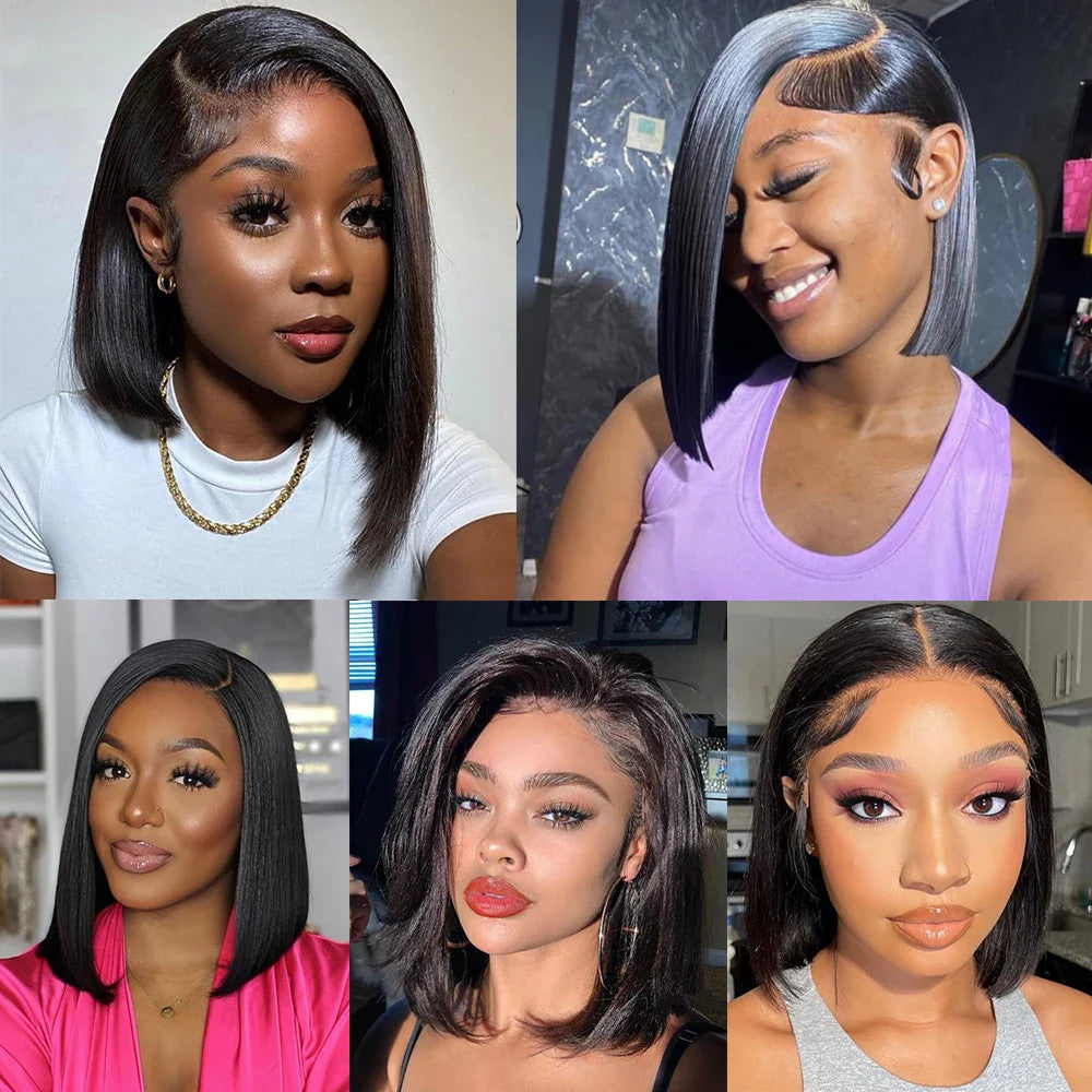 613 Blonde Short Bob Wig Transparent Lace Front Human Hair Wigs Straight 13X4