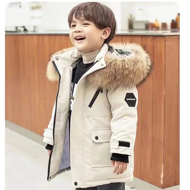 -30℃ Winter Kids Padded Jacket Children Thick Plus Velvet Warm Parkas Coat