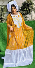 Women's Traditional African Bazin Riche Embroidered Long Dress Plus Size