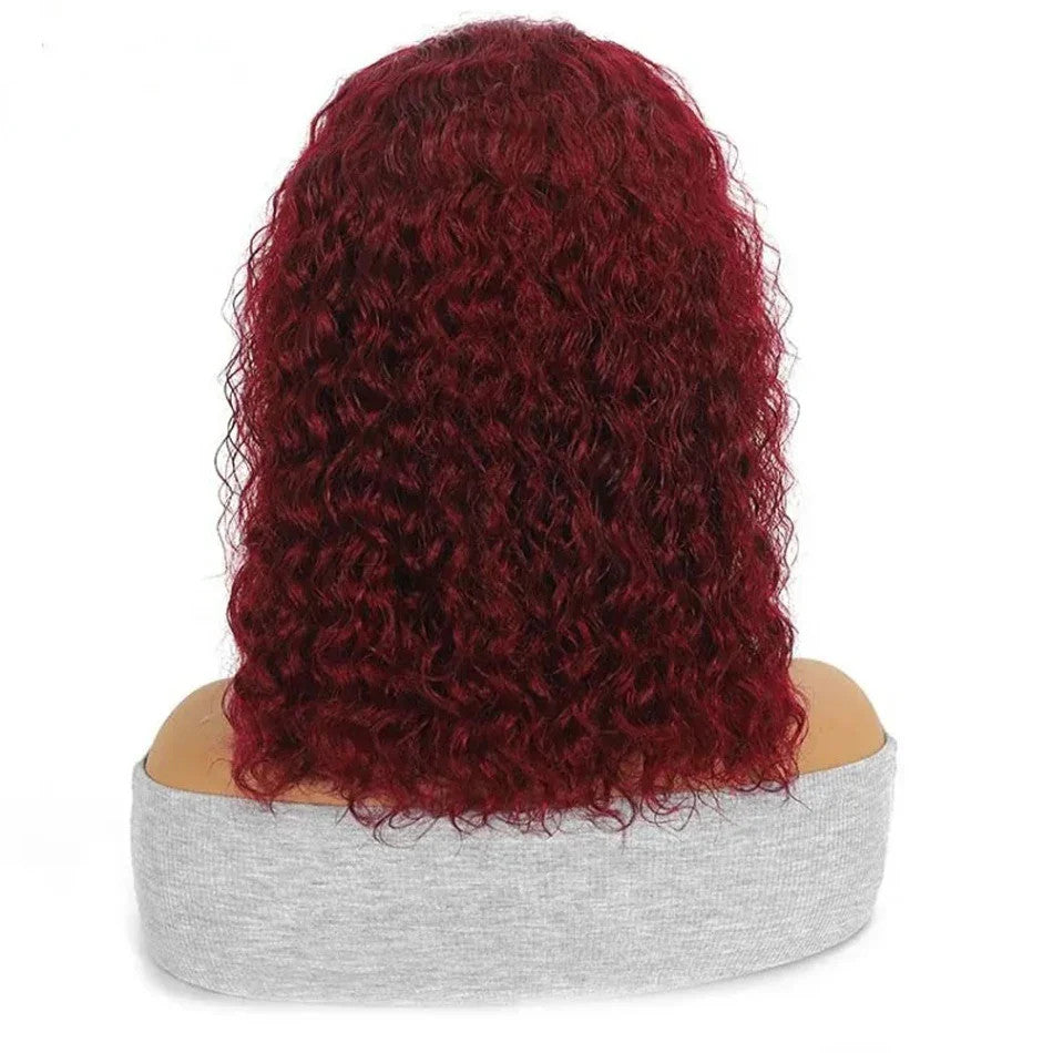 Red Colored 99J Curly Deep Water Wave 13x4 Lace Front Wigs Short Bob 100%