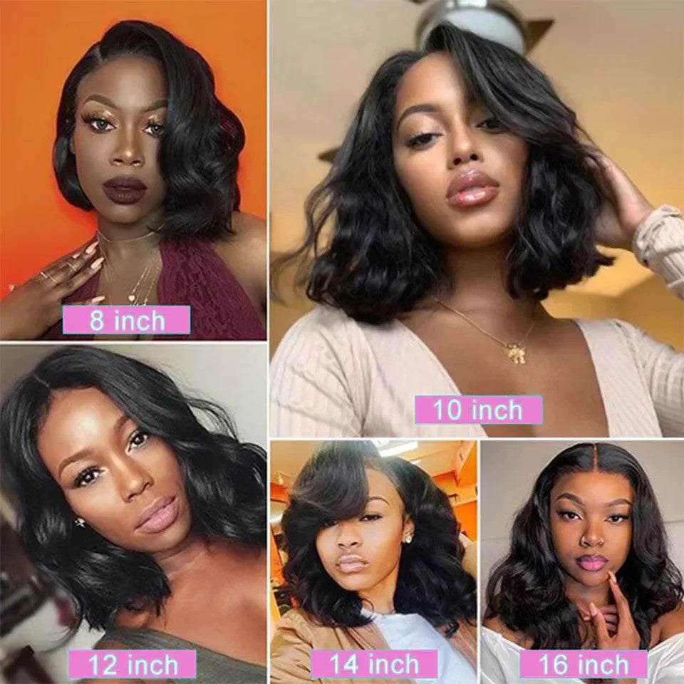 250% Body Wave HD Lace Frontal Wig Short Bob Wig Human Hair Glueless Human Hair