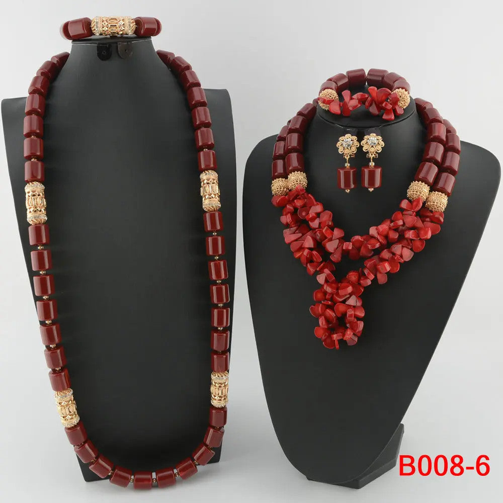 Traditional Nigerian Wedding Artificial Coral Beads Bridal Jewelry Sets African