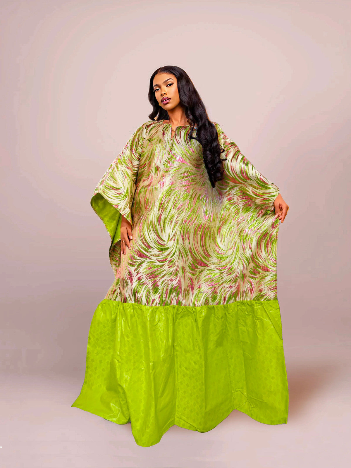 Gold Line African Women Brocade Boubou Dress Party Dashiki Embroidery With