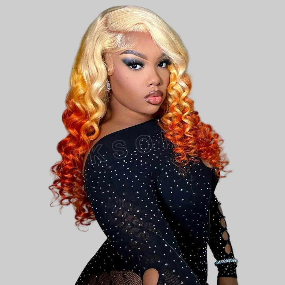 Ginger Orange White Wear Glue less Wig 13x6 and 13x4 HD Highlighted Coloured