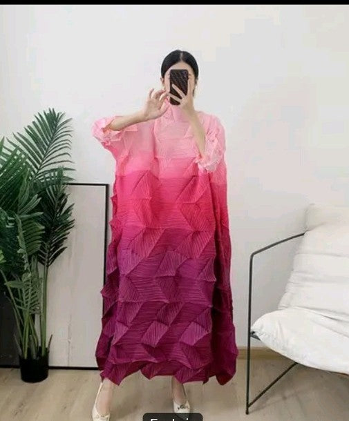 Women's Crinkle Diamond 3 Color Block Long Short Sleeve Dress