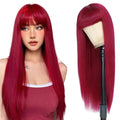 Human Hair Wigs With Bang Brazilian Straight Red Burgundy Human Hair Wigs Brown
