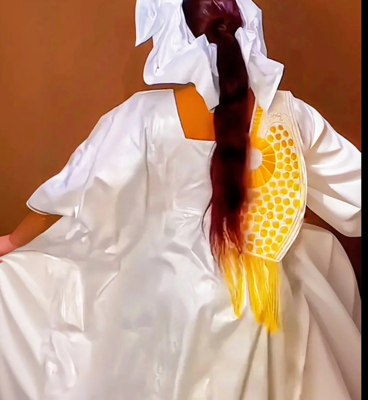 Women Tradional African Rich Basin Boubou For Wedding Party With Scarf