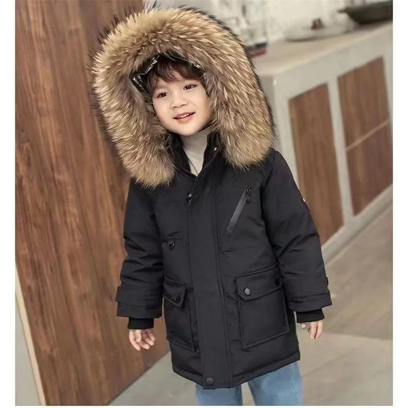 -30℃ Winter Kids Padded Jacket Children Thick Plus Velvet Warm Parkas Coat