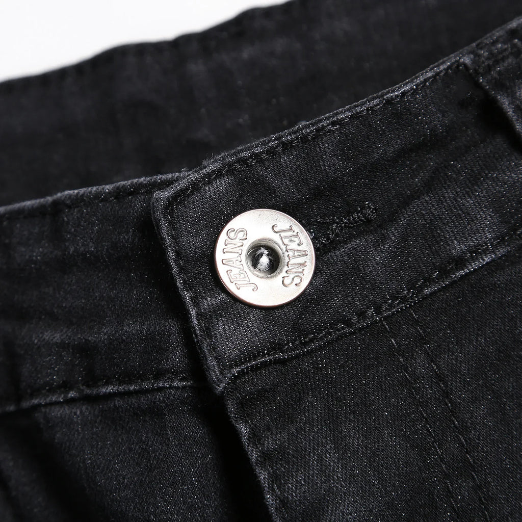 2025 New Fashion Street Style Ripped Skinny Jeans Men Vintage wash Solid Denim