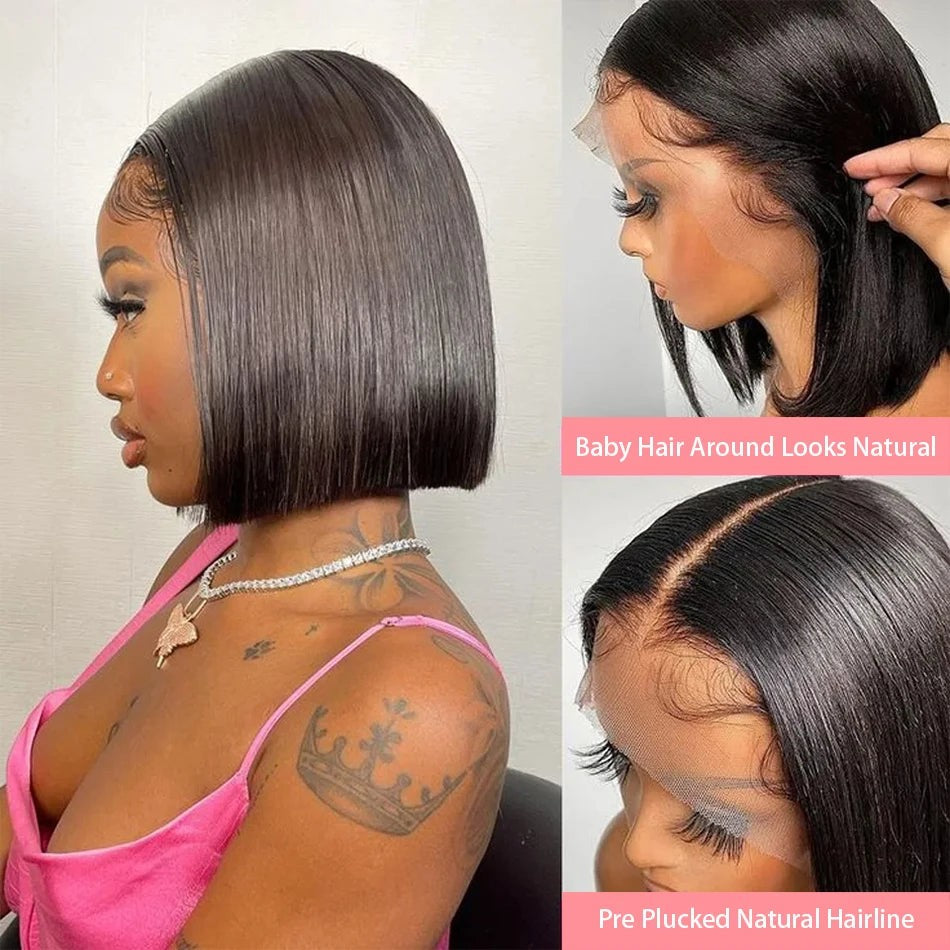 13x4 Straight Lace Frontal Bob Wig Pre Plucked 4x4 Human Hair Wigs Brazilian