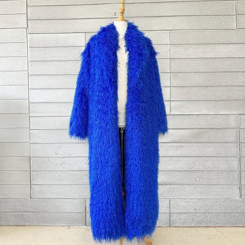Faux Fur Jacket Women Long Coat Thick Fluffy Winter Warm Shaggy Overcoat Open