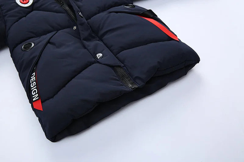 2-8 Years Winter Boys Jacket Thick Keep Warm Lining Plush Detachable Hat Hooded