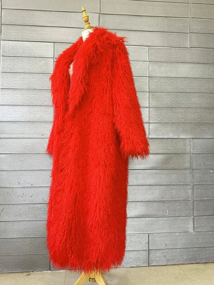 Faux Fur Jacket Women Long Coat Thick Fluffy Winter Warm Shaggy Overcoat Open