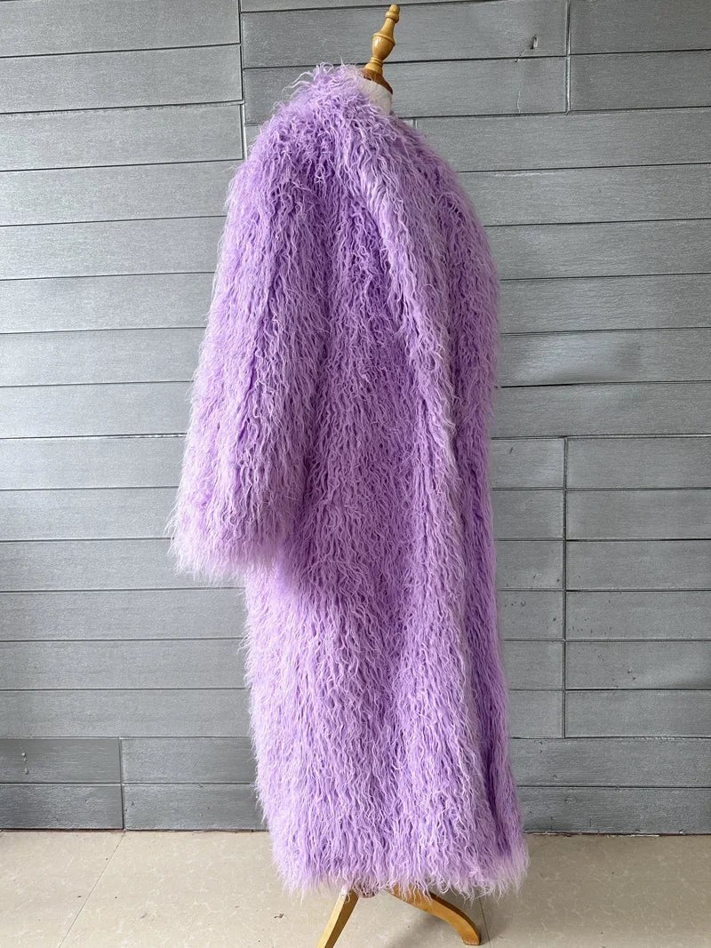 Faux Fur Jacket Women Long Coat Thick Fluffy Winter Warm Shaggy Overcoat Open